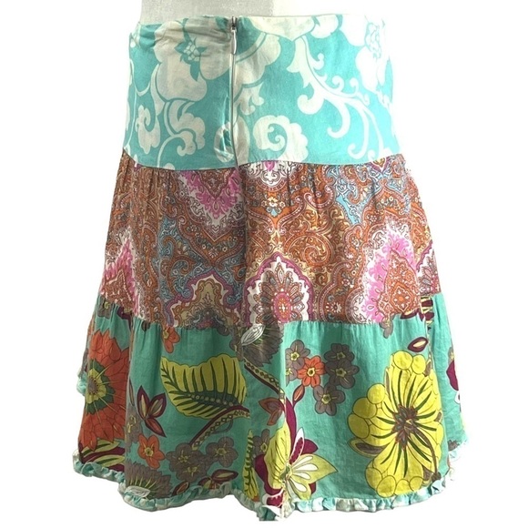 Rampage Boho Patchwork Mini Skirt Floral Paisley Tiered Ruffle Hem Size 6 - Picture 2 of 10